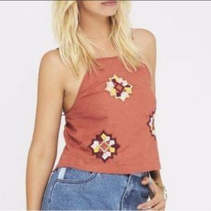 TIGERLILY Linen El Paso Rust Orange Aztec Embroidered Crop